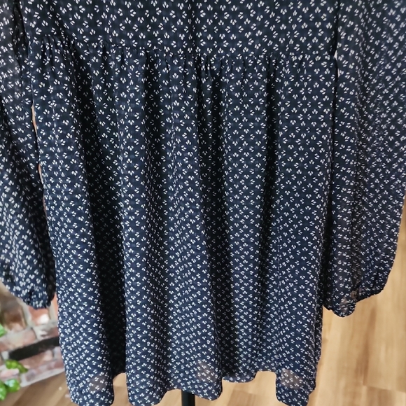 Free People Navy Floral Smocked Long Sleeve Dress Boho Romantic - Picture 4 of 12